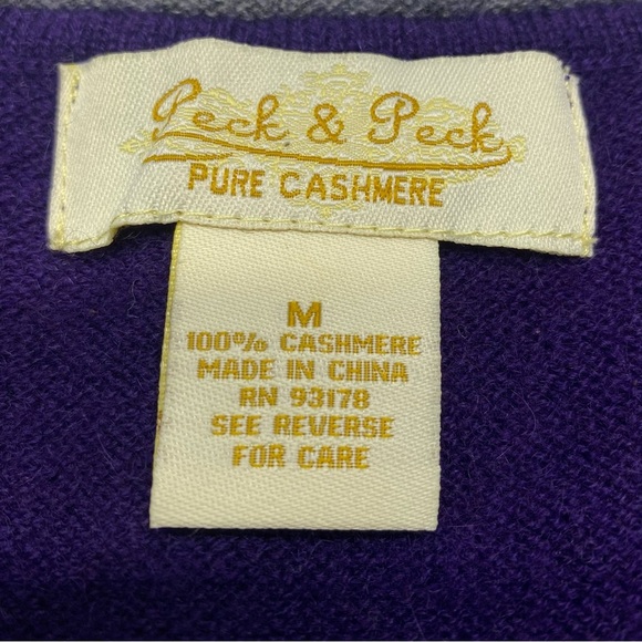 Peck & Peck Women’s Cashmere Purple V-Neck Sweater with Gray Trim Medium - Picture 3 of 11